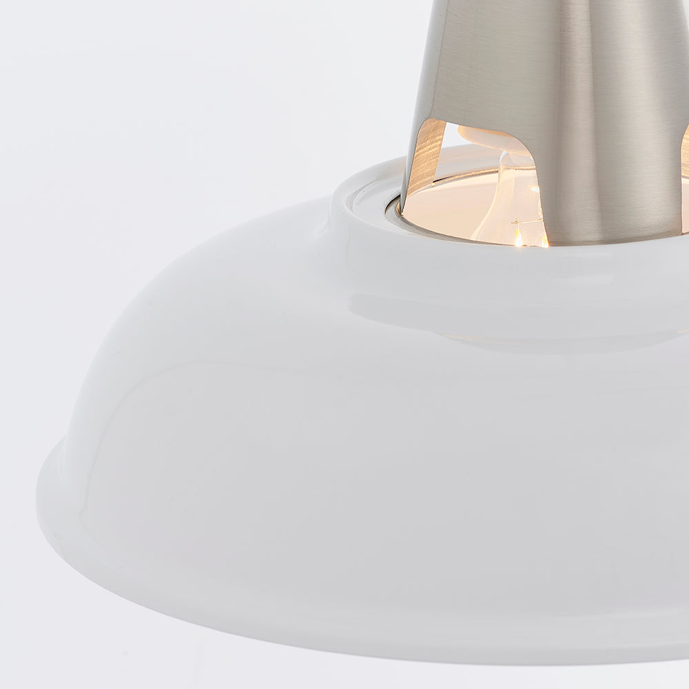 Endon Lighting 79491 Henley 1Lt Pendant Easyfit Gloss Vintage White & Satin Nickel Plate