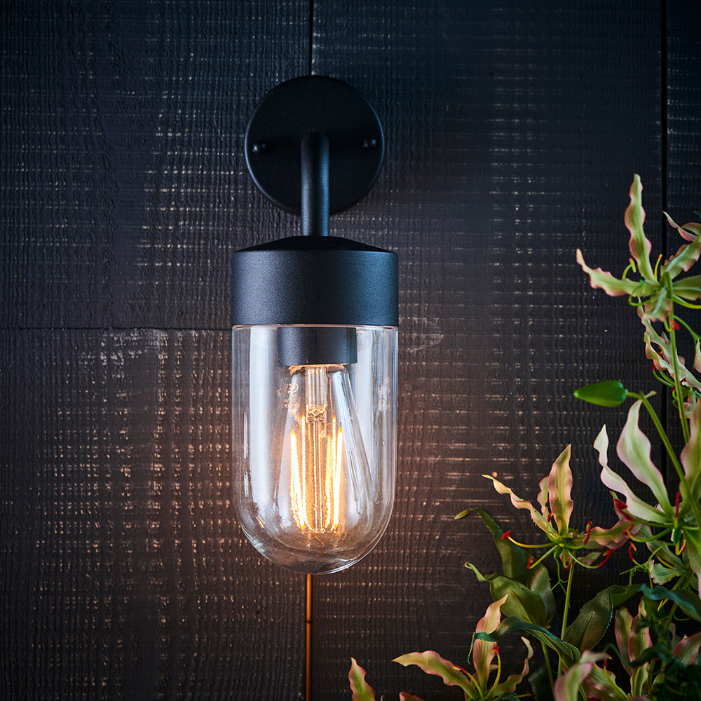 Endon Lighting 79792 North 1Lt Wall Textured Matt Black & Clear Glass