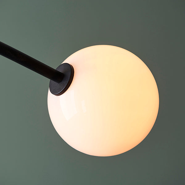 Black ceiling light with 4 opal glass shades