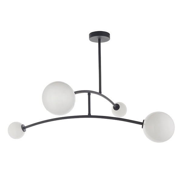 Black ceiling light with 4 opal glass shades