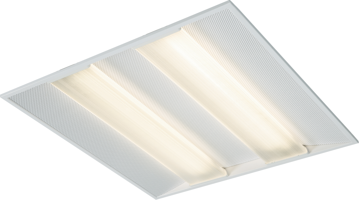 IP40 4 X 14W Modular Fitting with PMMA Diffusers and Perforated Steel Side Wings 595x595x55mm