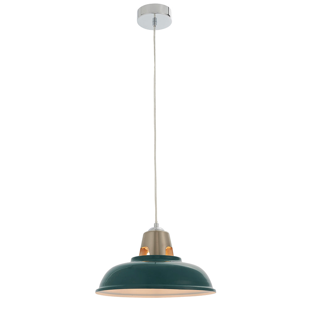 Endon Lighting 80661 Henley 1Lt Pendant Easyfit Gloss Mallard Green & Satin Nickel Plate