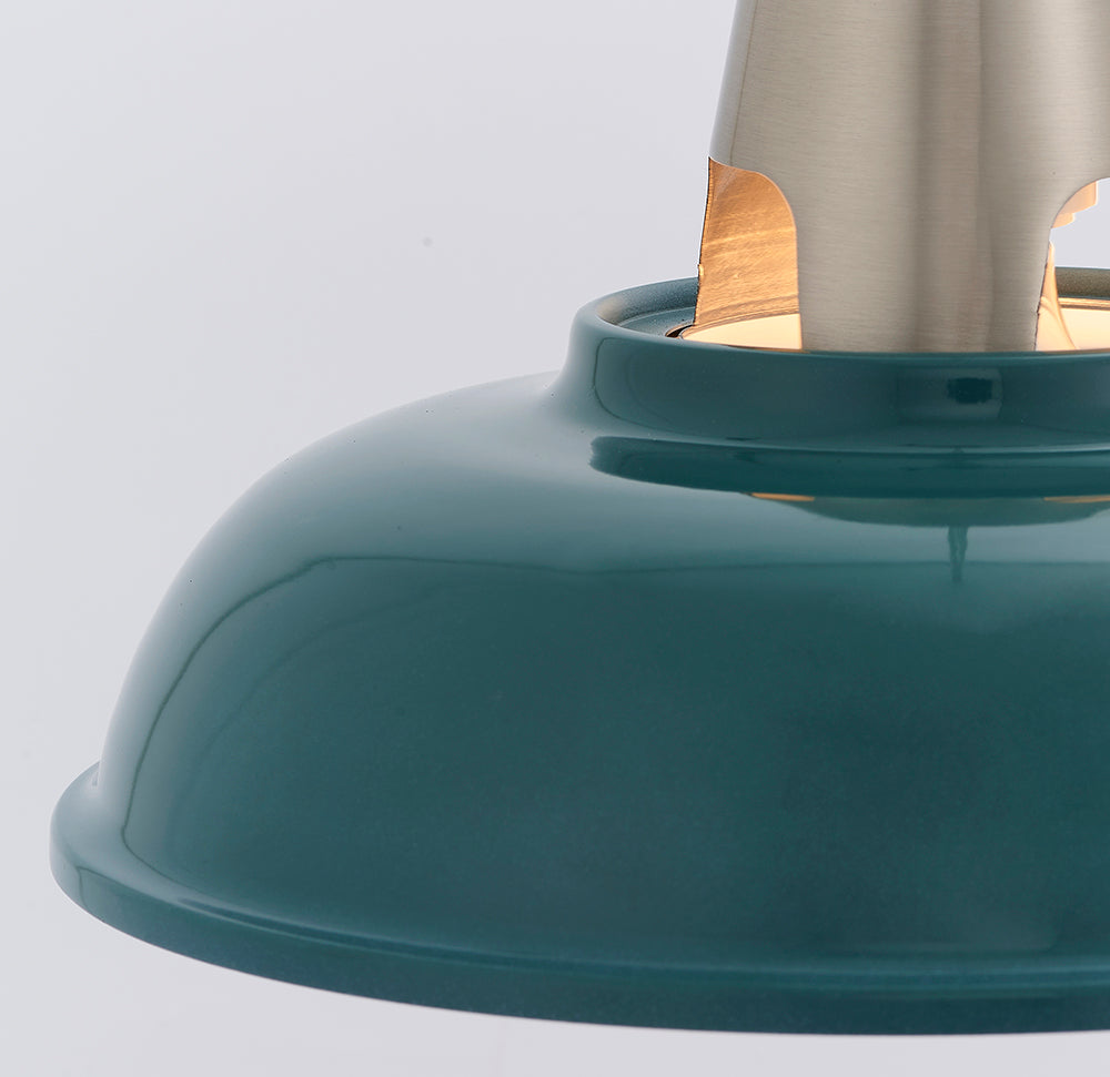 Endon Lighting 80661 Henley 1Lt Pendant Easyfit Gloss Mallard Green & Satin Nickel Plate