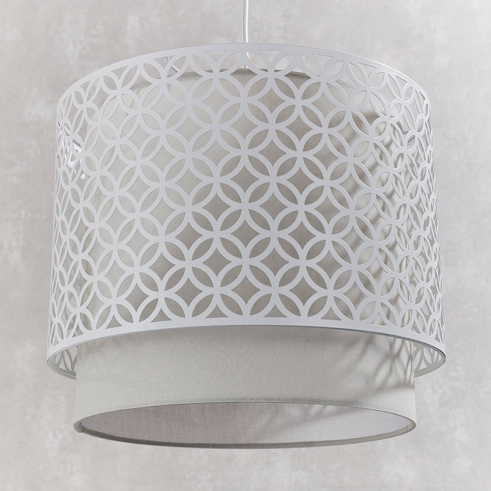 Endon Lighting 81029 Gilli 1Lt Pendant Matt White & Pale Grey Cotton