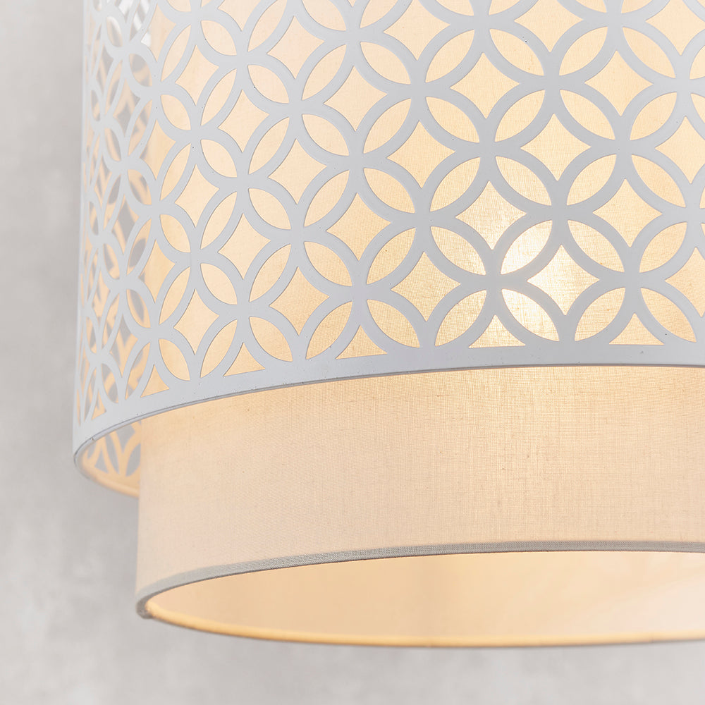 Endon Lighting 81029 Gilli 1Lt Pendant Matt White & Pale Grey Cotton