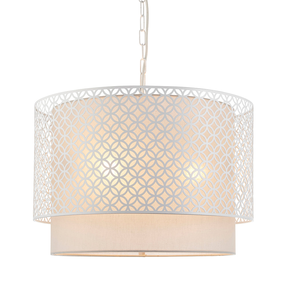 Endon Lighting 81031 Gilli 3Lt Pendant Matt White & Pale Grey Cotton