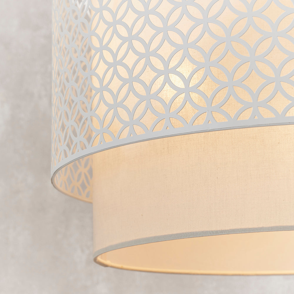 Endon Lighting 81031 Gilli 3Lt Pendant Matt White & Pale Grey Cotton