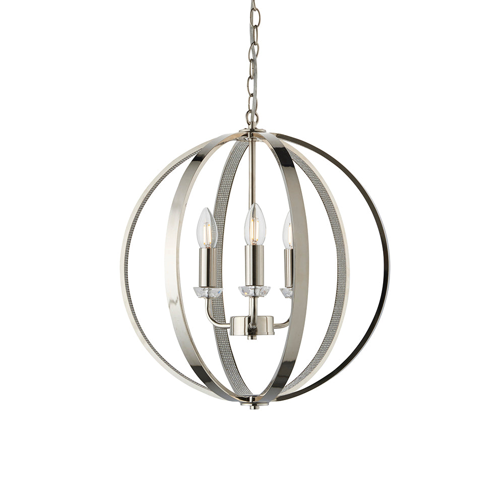 Endon Lighting 81507 Ritz 3Lt Pendant Bright Nickel Plate & Clear Faceted Acrylic