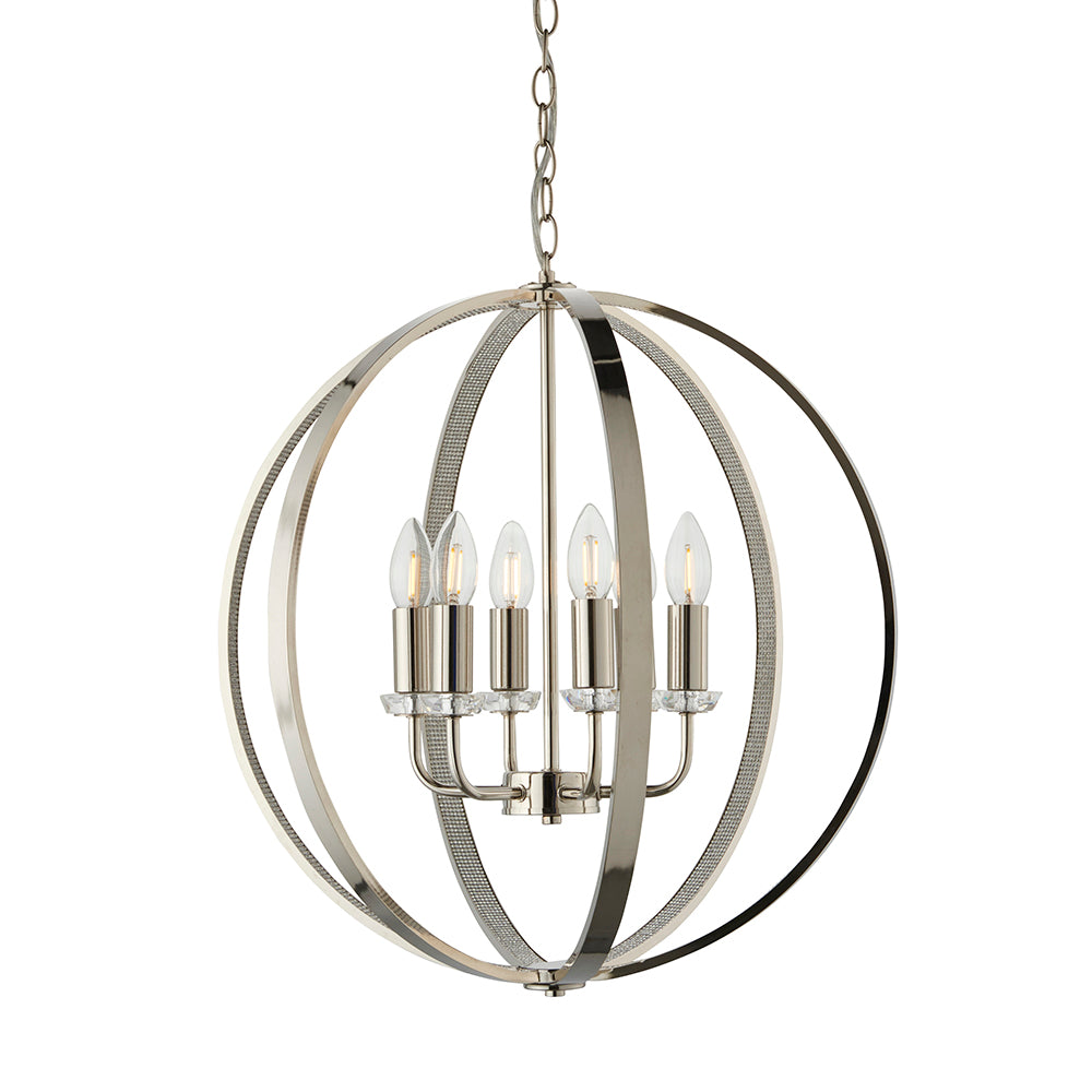 Endon Lighting 81508 Ritz 6Lt Pendant Bright Nickel Plate & Clear Faceted Acrylic