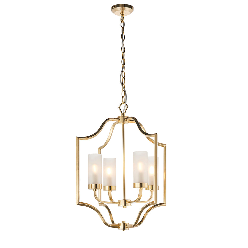 Endon Lighting 81914 Edrea 4Lt Pendant Satin Brass Plate & Frosted Glass