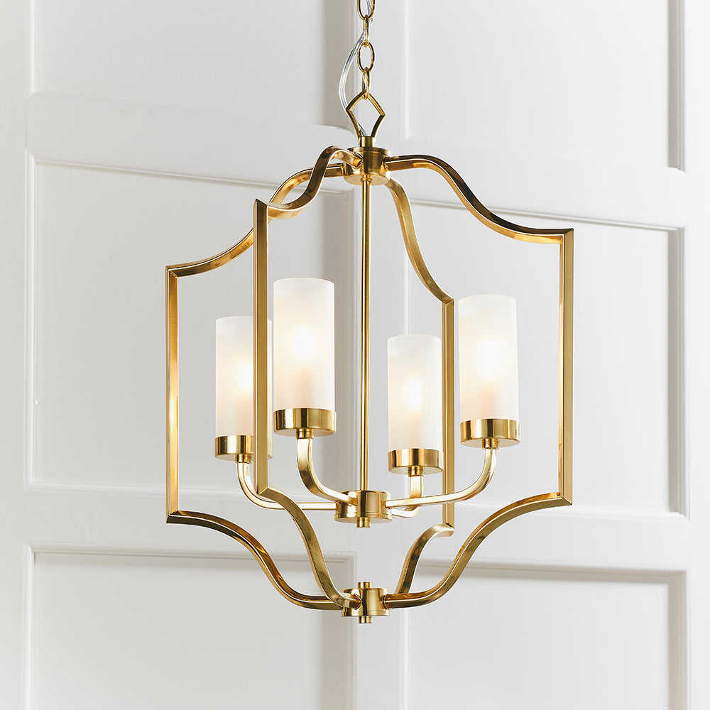 Endon Lighting 81914 Edrea 4Lt Pendant Satin Brass Plate & Frosted Glass