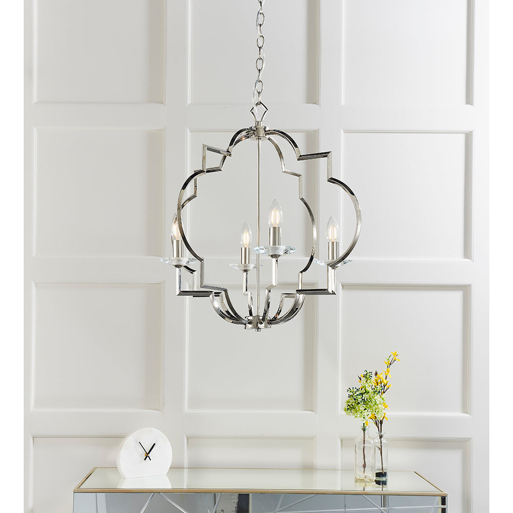 Endon Lighting 81915 Garland 4Lt Pendant Polished Nickel Plate & Clear Crystal