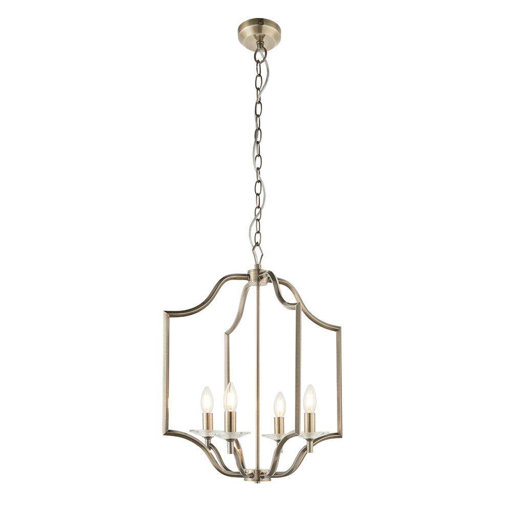 Endon Lighting 81916 Lainey 4Lt Pendant Antique Brass Plate & Clear Crystal