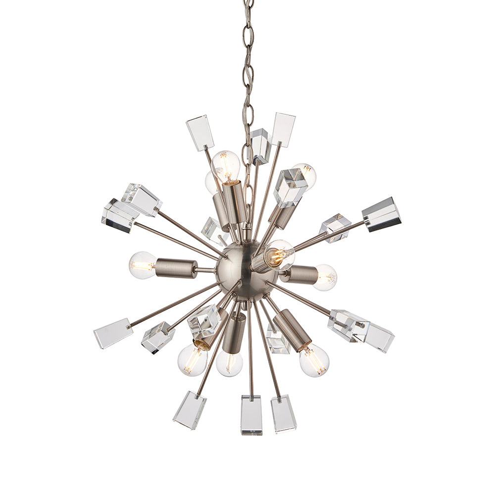 Endon Lighting 81917 Miro 9Lt Pendant Satin Nickel Plate & Clear Crystal