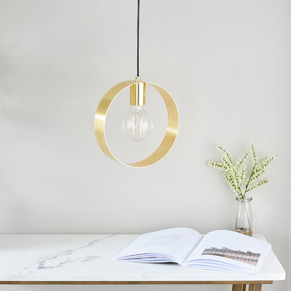 Endon Lighting 81921 Hoop 1Lt Pendant Satin Brass Plate