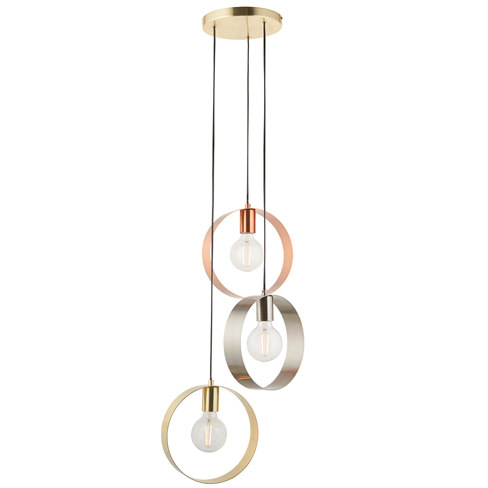 Endon Lighting 81922 Hoop 3Lt Pendant Satin Brass & Brushed Nickel Plate