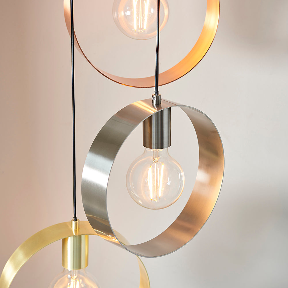 Endon Lighting 81922 Hoop 3Lt Pendant Satin Brass & Brushed Nickel Plate