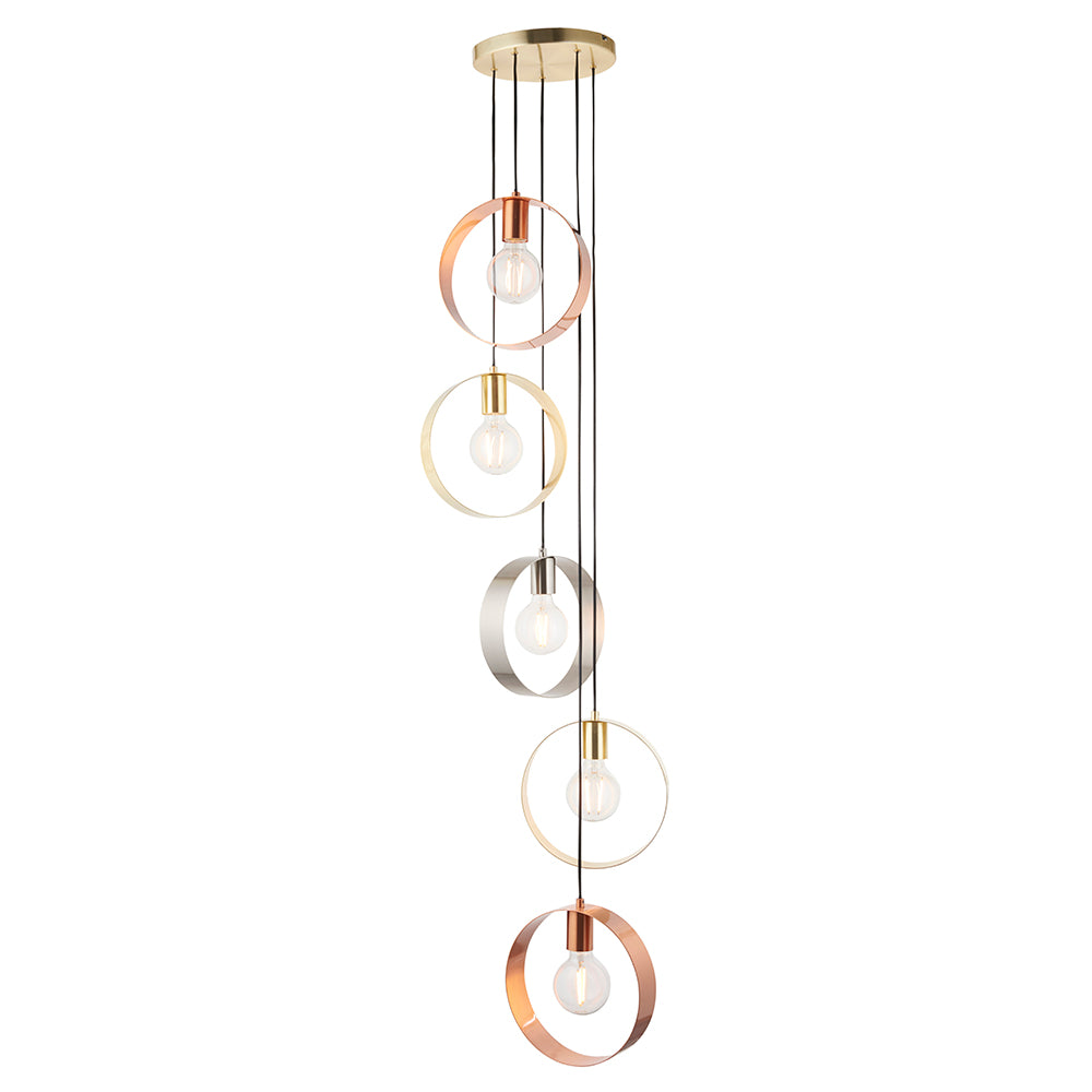 Endon Lighting 81923 Hoop 5Lt Pendant Satin Brass & Brushed Nickel Plate