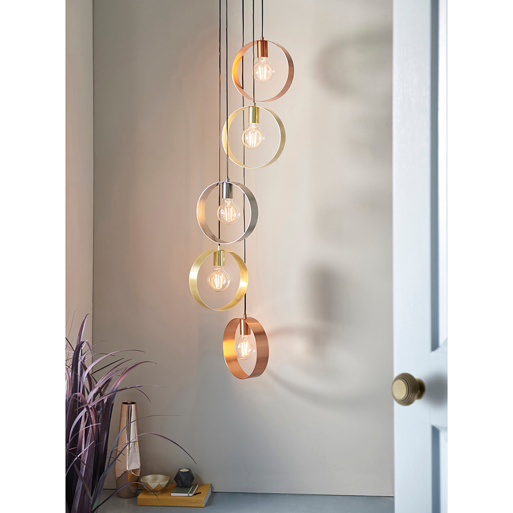 Endon Lighting 81923 Hoop 5Lt Pendant Satin Brass & Brushed Nickel Plate