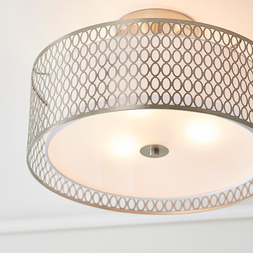 Endon Lighting 81966 Cordero 3Lt Flush Satin Nickel Plate & White Fabric