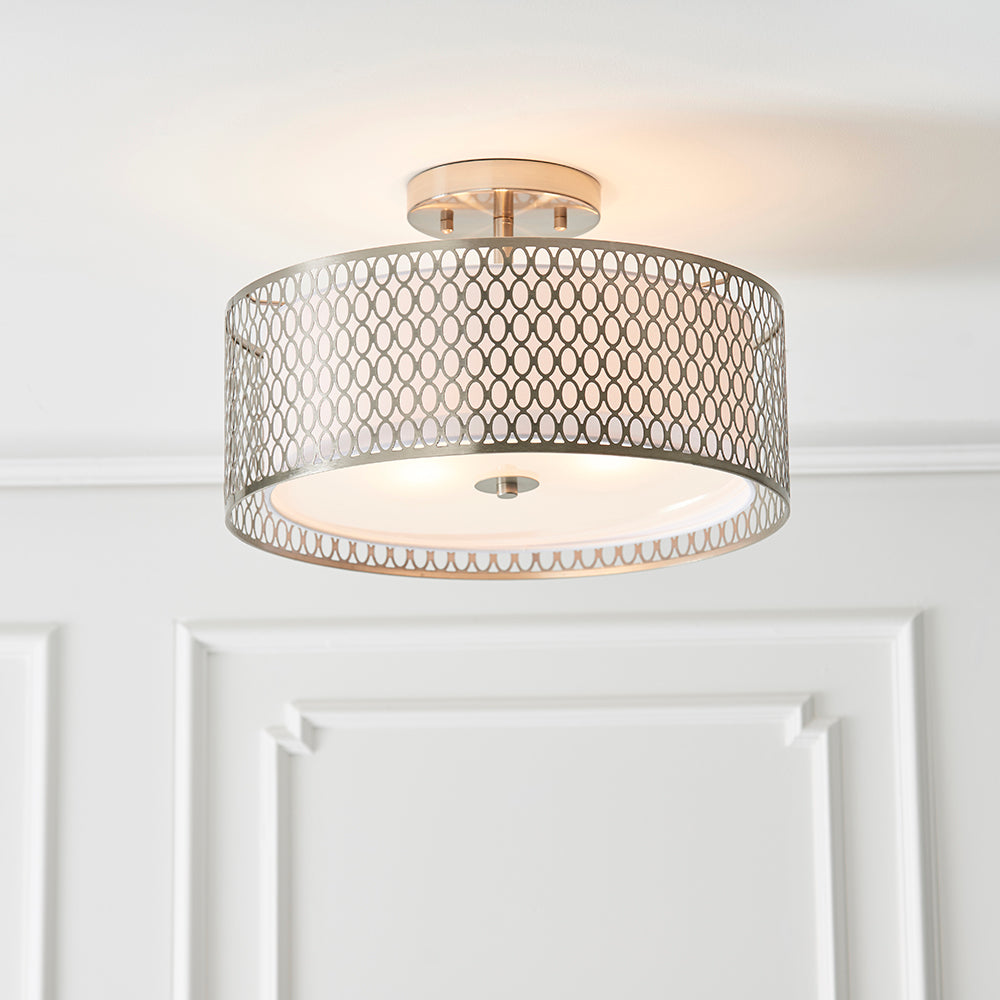 Endon Lighting 81966 Cordero 3Lt Flush Satin Nickel Plate & White Fabric