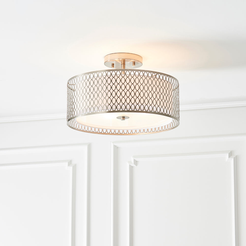 Endon Lighting 81966 Cordero 3Lt Flush Satin Nickel Plate & White Fabric