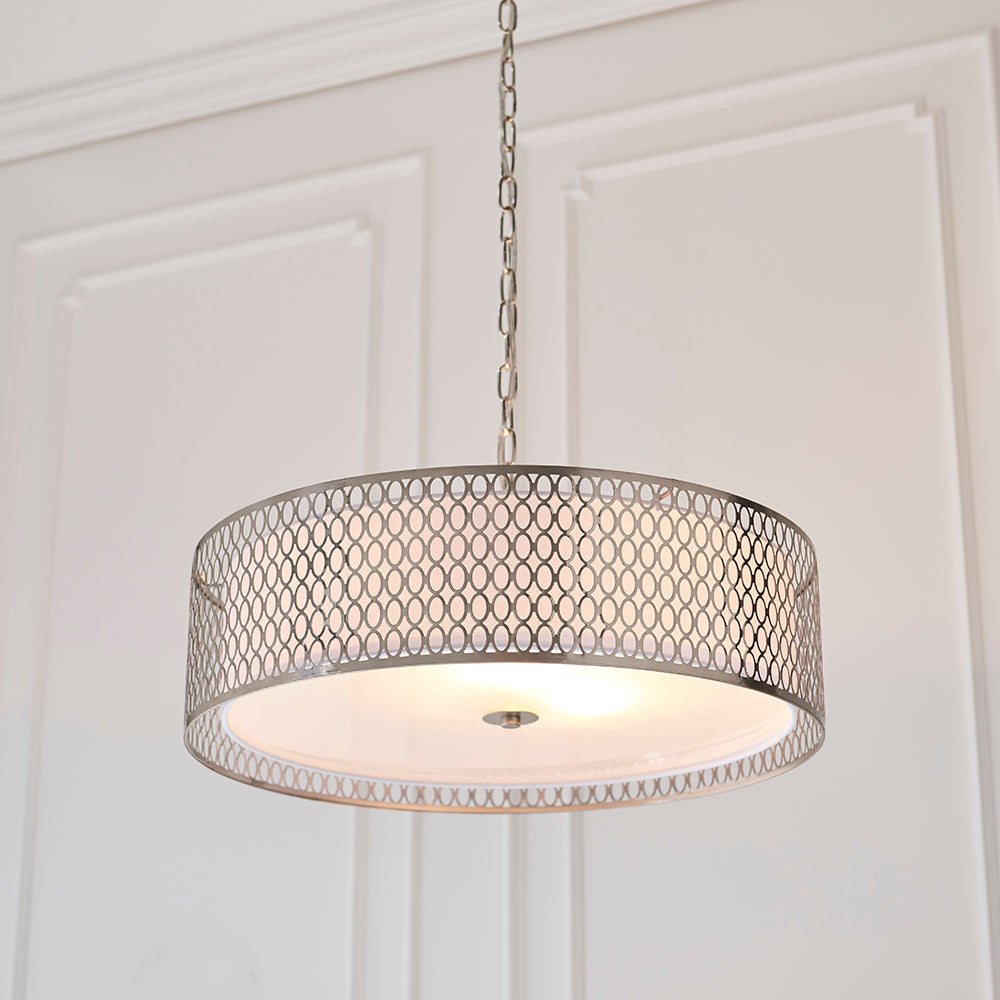 Endon Lighting 81969 Cordero 3Lt Pendant Satin Nickel Plate & White Fabric