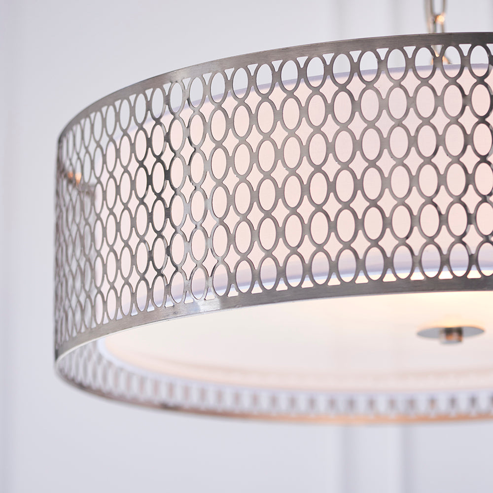Endon Lighting 81969 Cordero 3Lt Pendant Satin Nickel Plate & White Fabric