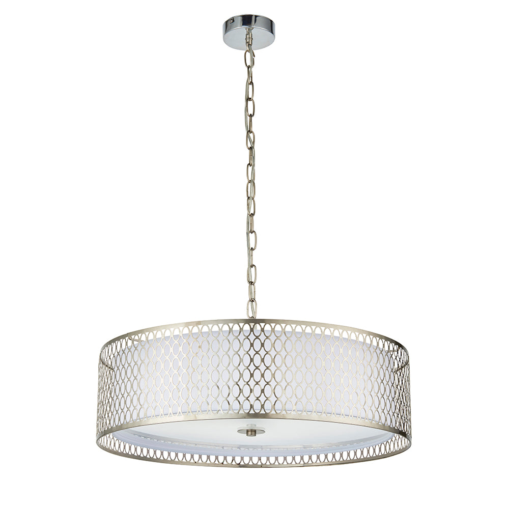 Endon Lighting 81969 Cordero 3Lt Pendant Satin Nickel Plate & White Fabric