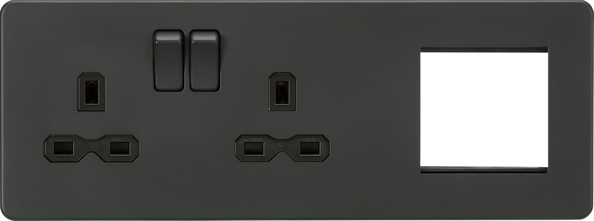 Screwless 13A 2G DP Socket + 2G Modular Combination Plate - Anthracite