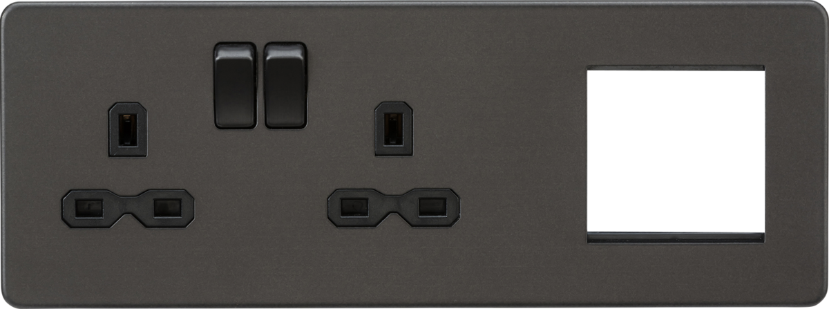 Screwless 13A 2G DP Socket + 2G Modular Combination Plate - Smoked Bronze