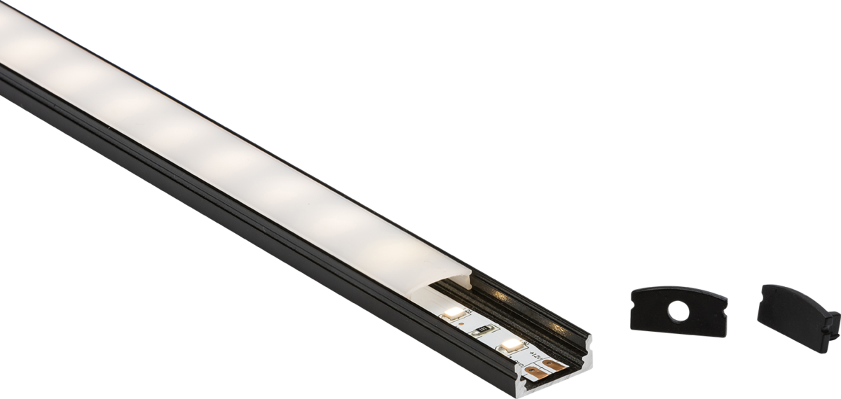 1M Aluminium Profile - Surface Mount Flat in Black