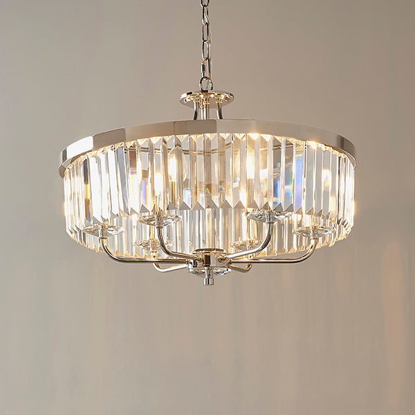 Round bright nickel cut glass chandelier