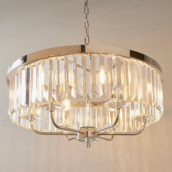 Round bright nickel cut glass chandelier