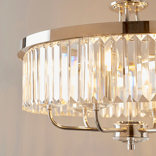 Round bright nickel cut glass chandelier