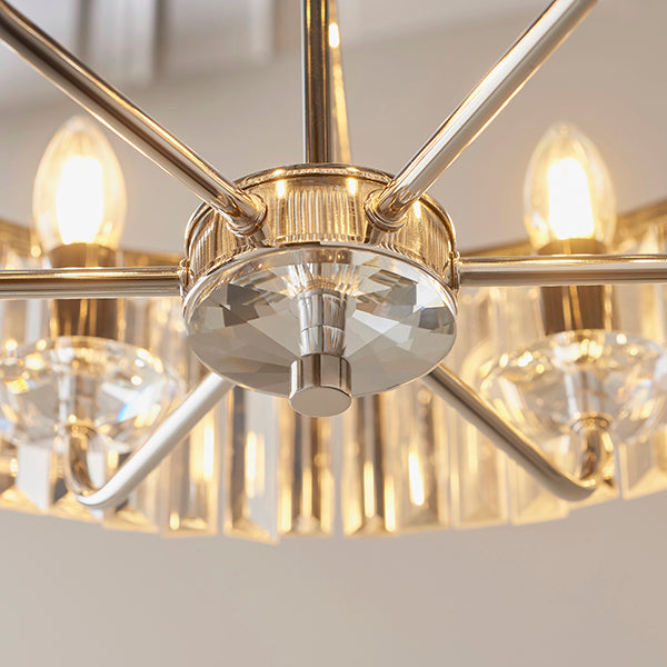 Round bright nickel cut glass chandelier