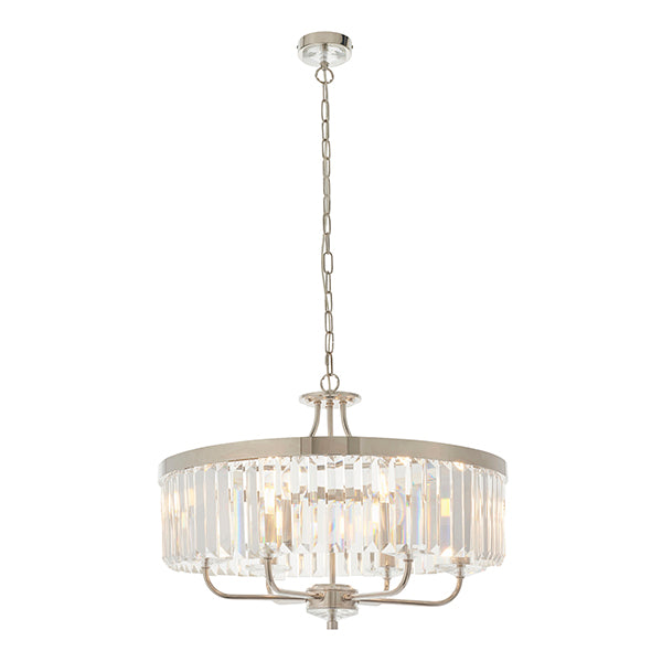 Round bright nickel cut glass chandelier