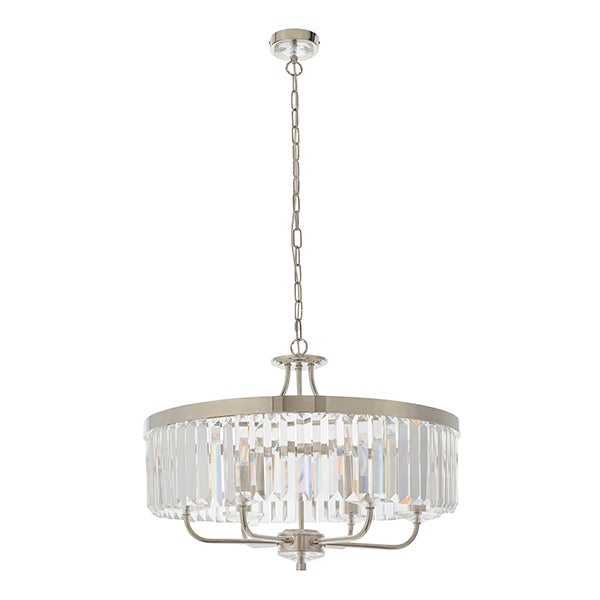 Round bright nickel cut glass chandelier