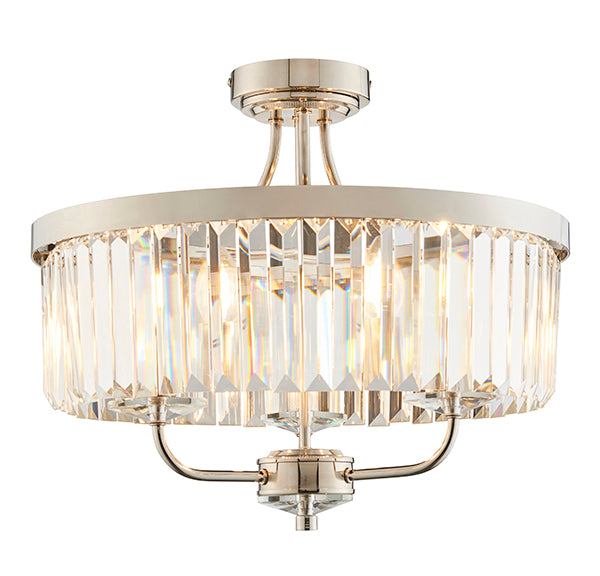 Round bright nickel cut glass semi-flush