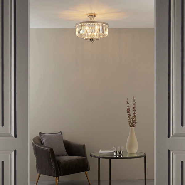 Round bright nickel cut glass semi-flush