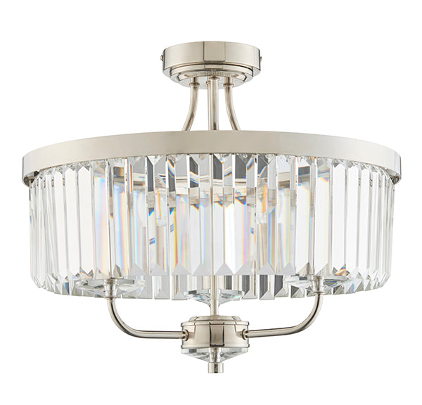 Round bright nickel cut glass semi-flush