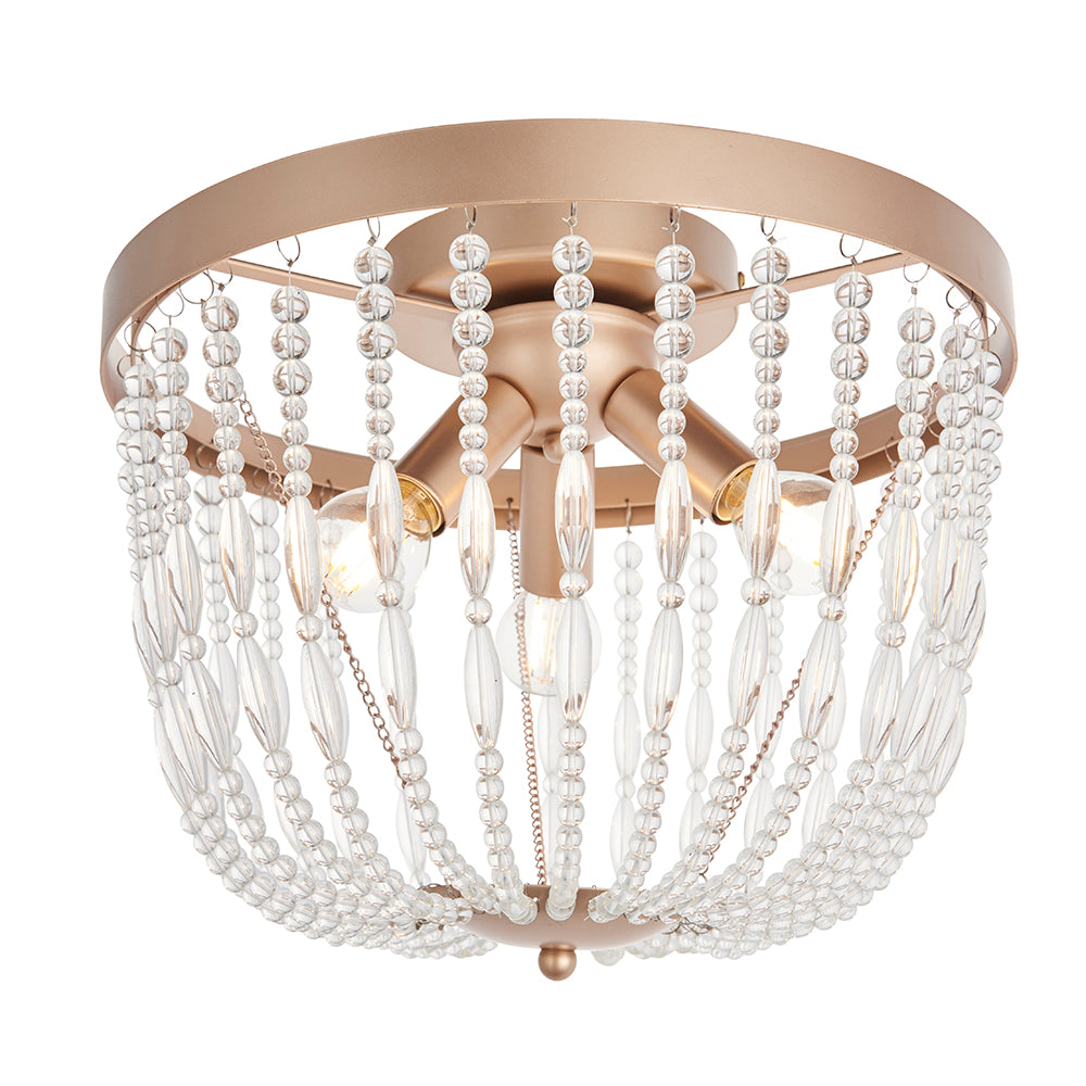 Endon Lighting 90123 Celine 3Lt Flush Rose Gold Paint & Clear Glass