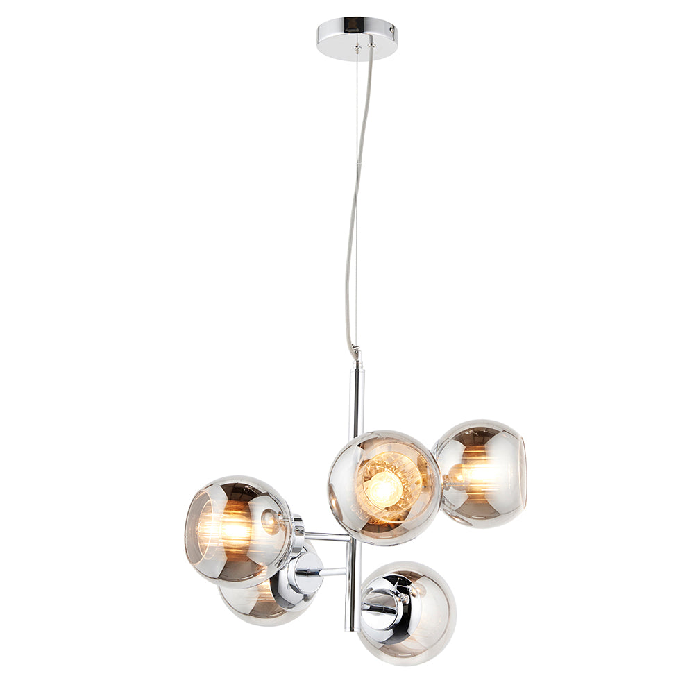 Endon Lighting 90172 Elan 5Lt Pendant Chrome Plate & Smokey Grey Lustre Glass