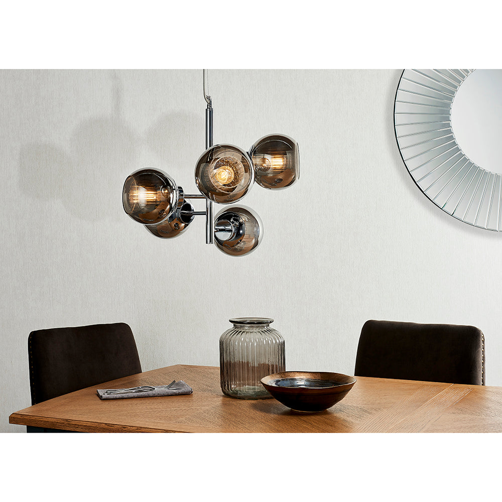 Endon Lighting 90172 Elan 5Lt Pendant Chrome Plate & Smokey Grey Lustre Glass