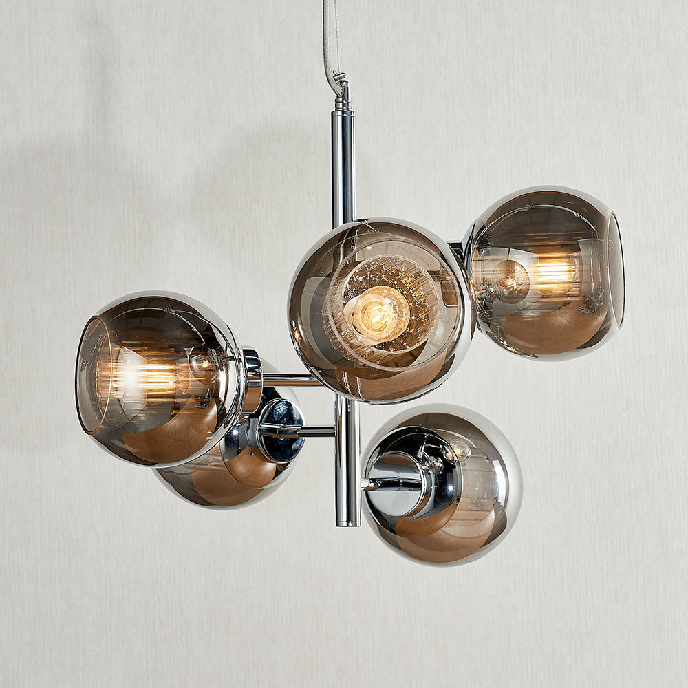 Endon Lighting 90172 Elan 5Lt Pendant Chrome Plate & Smokey Grey Lustre Glass