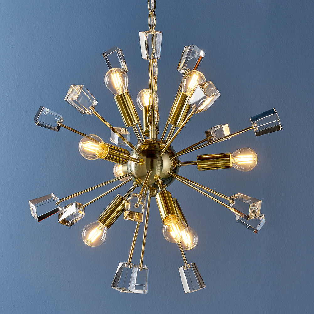 Endon Lighting 90293 Miro 9Lt Pendant Satin Brass Plate & Clear Crystal