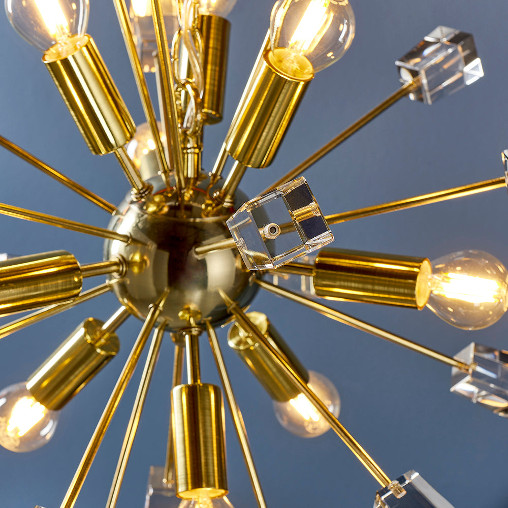 Endon Lighting 90293 Miro 9Lt Pendant Satin Brass Plate & Clear Crystal