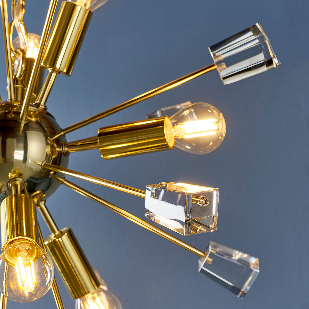 Endon Lighting 90293 Miro 9Lt Pendant Satin Brass Plate & Clear Crystal