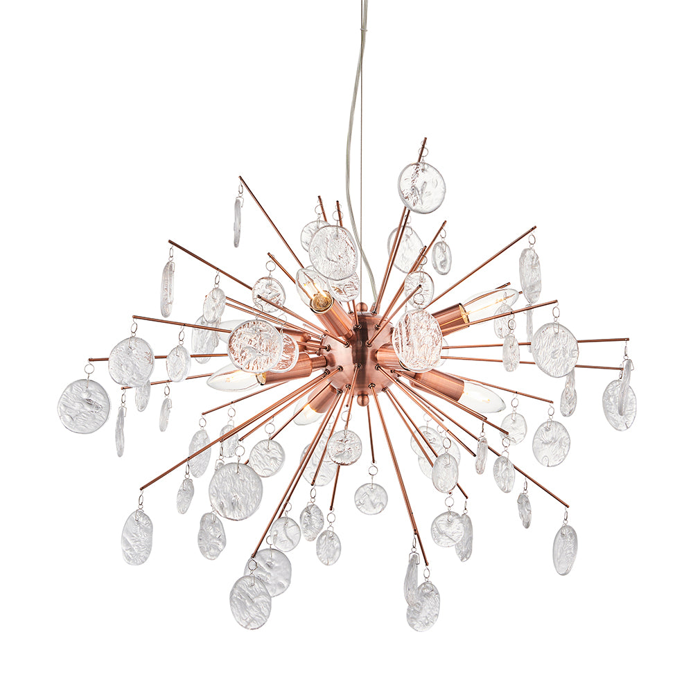 Endon Lighting 90295 Calla 8Lt Pendant Copper Plate & Clear Glass