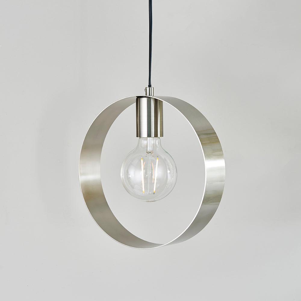 Endon Lighting 90454 Hoop 1Lt Pendant Brushed Nickel Plate